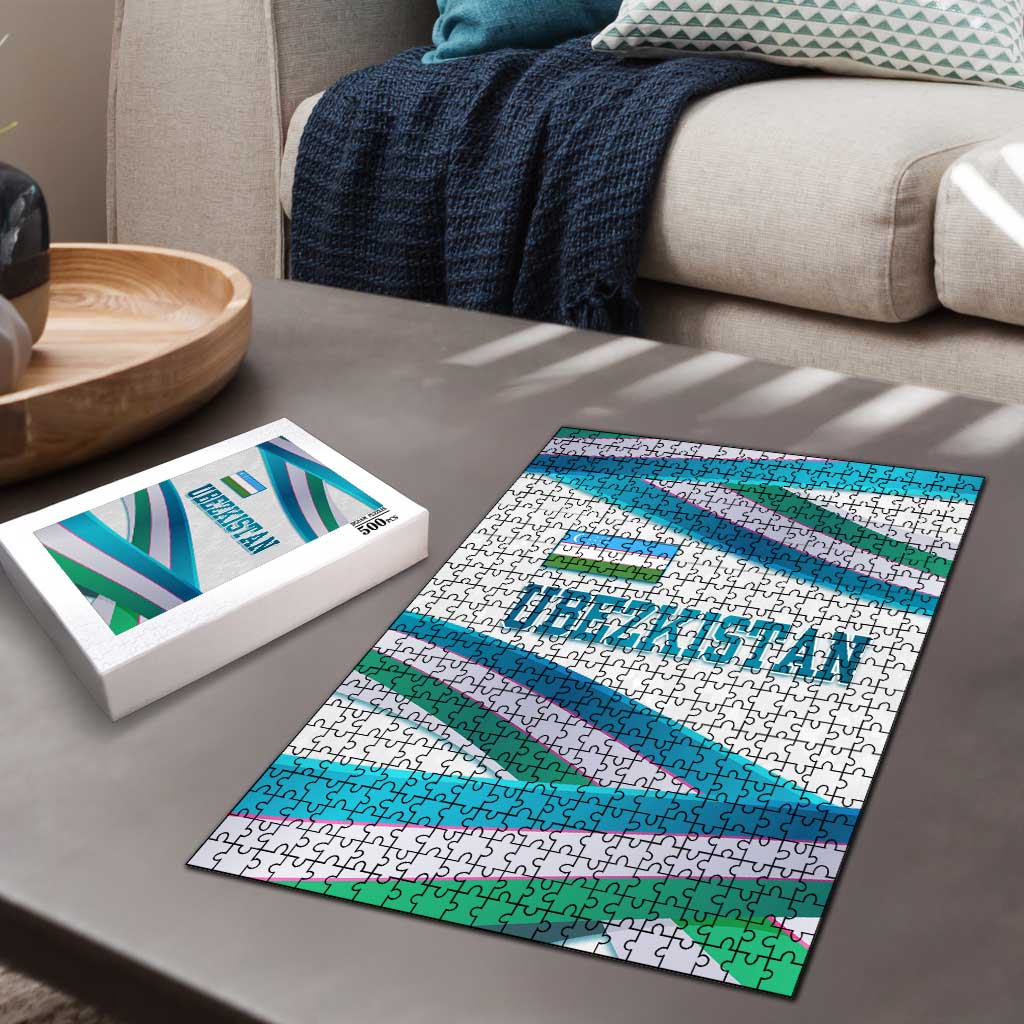 Uzbekistan Puzzle with Ribbon Wave Design - Wonder Print Shop