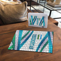 Uzbekistan Puzzle with Ribbon Wave Design - Wonder Print Shop