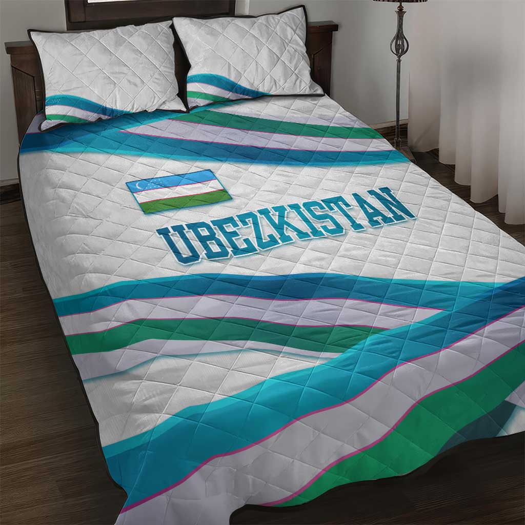 Uzbekistan Quilt Bed Set with Ribbon Wave Design - Wonder Print Shop