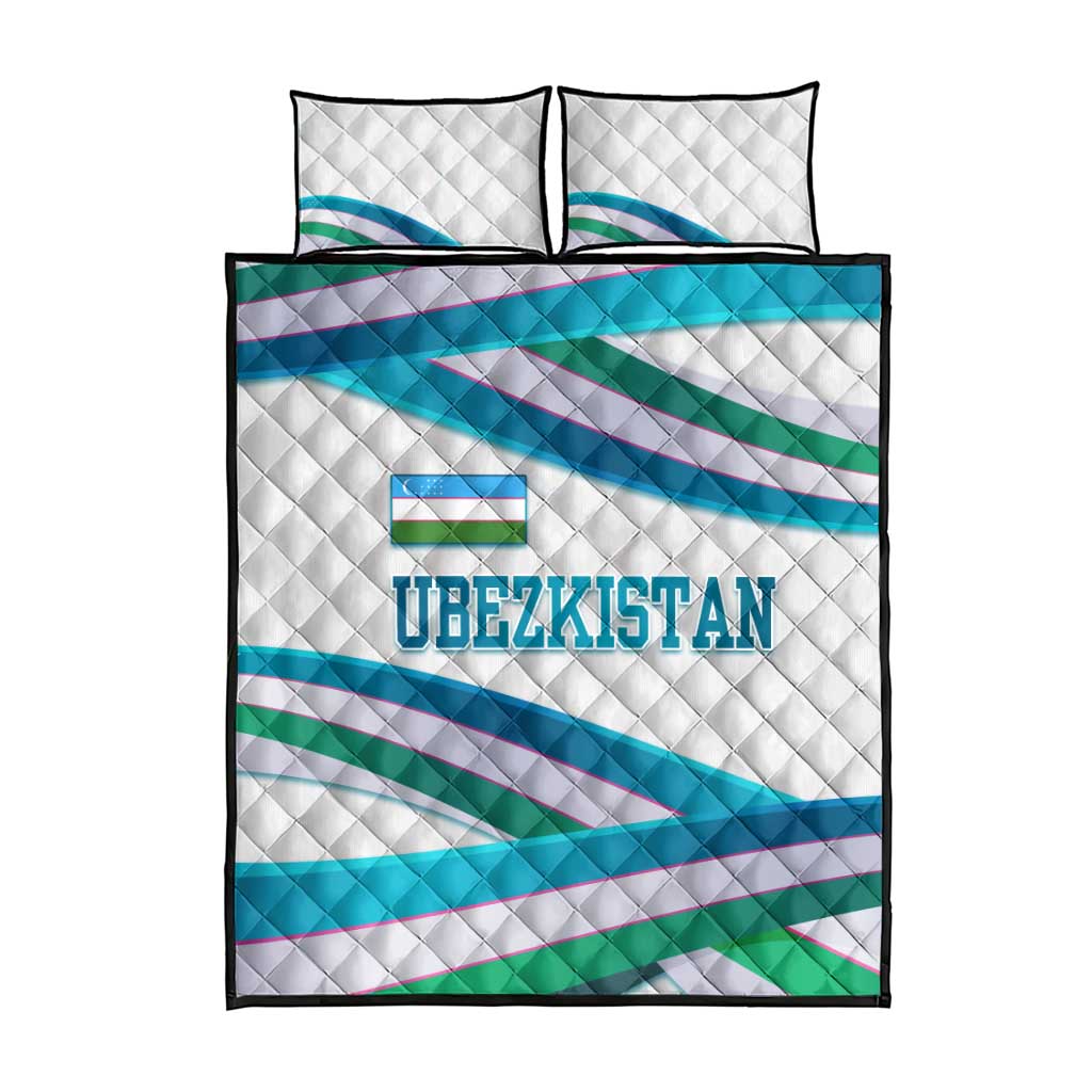 Uzbekistan Quilt Bed Set with Ribbon Wave Design - Wonder Print Shop