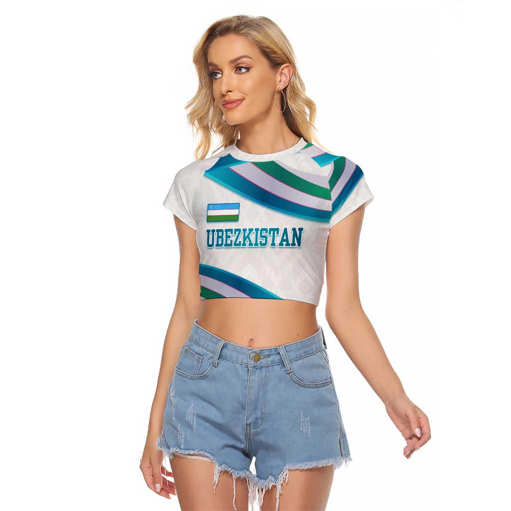 Uzbekistan Raglan Cropped T Shirt with Ribbon Wave Design - Wonder Print Shop