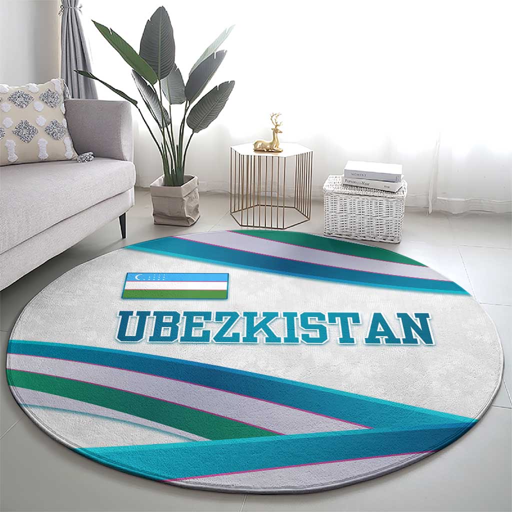 Uzbekistan Round Carpet with Ribbon Wave Design - Wonder Print Shop