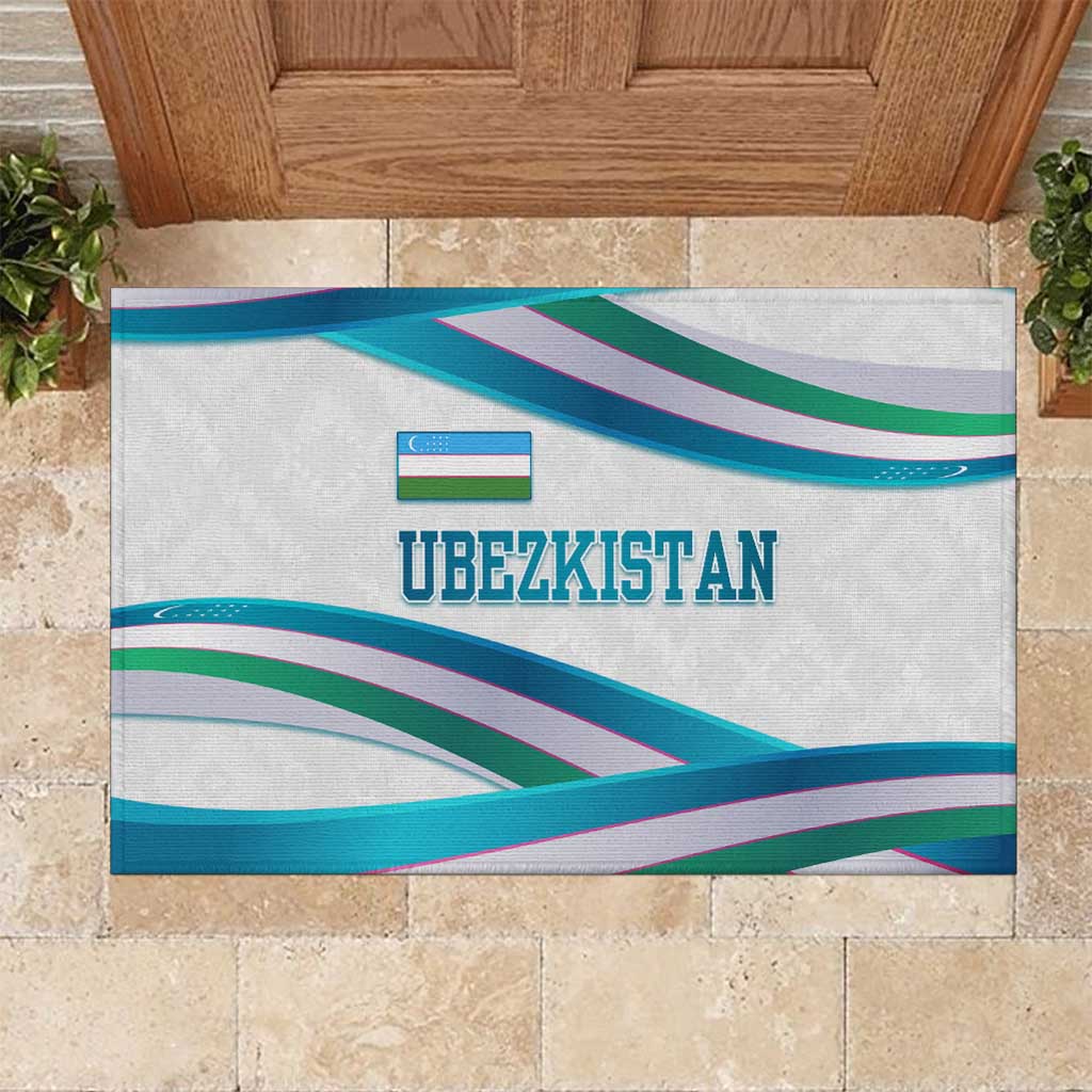 Uzbekistan Rubber Doormat with Ribbon Wave Design - Wonder Print Shop