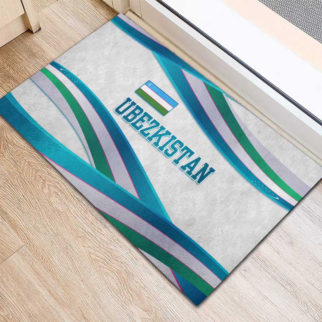 Uzbekistan Rubber Doormat with Ribbon Wave Design - Wonder Print Shop