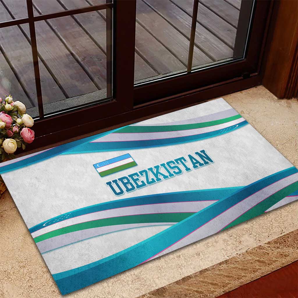 Uzbekistan Rubber Doormat with Ribbon Wave Design - Wonder Print Shop