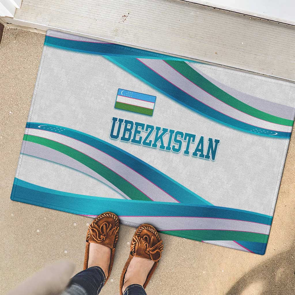 Uzbekistan Rubber Doormat with Ribbon Wave Design - Wonder Print Shop