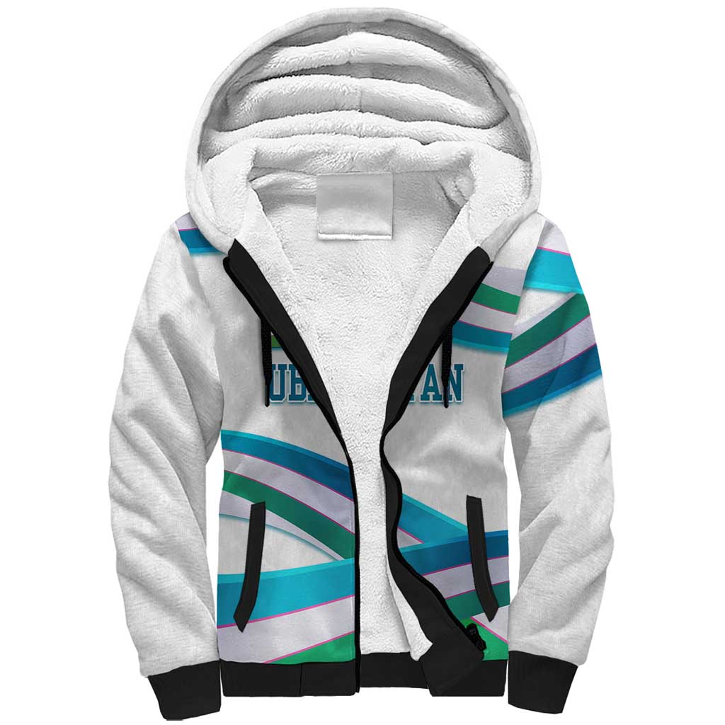 Uzbekistan Sherpa Hoodie with Ribbon Wave Design - Wonder Print Shop