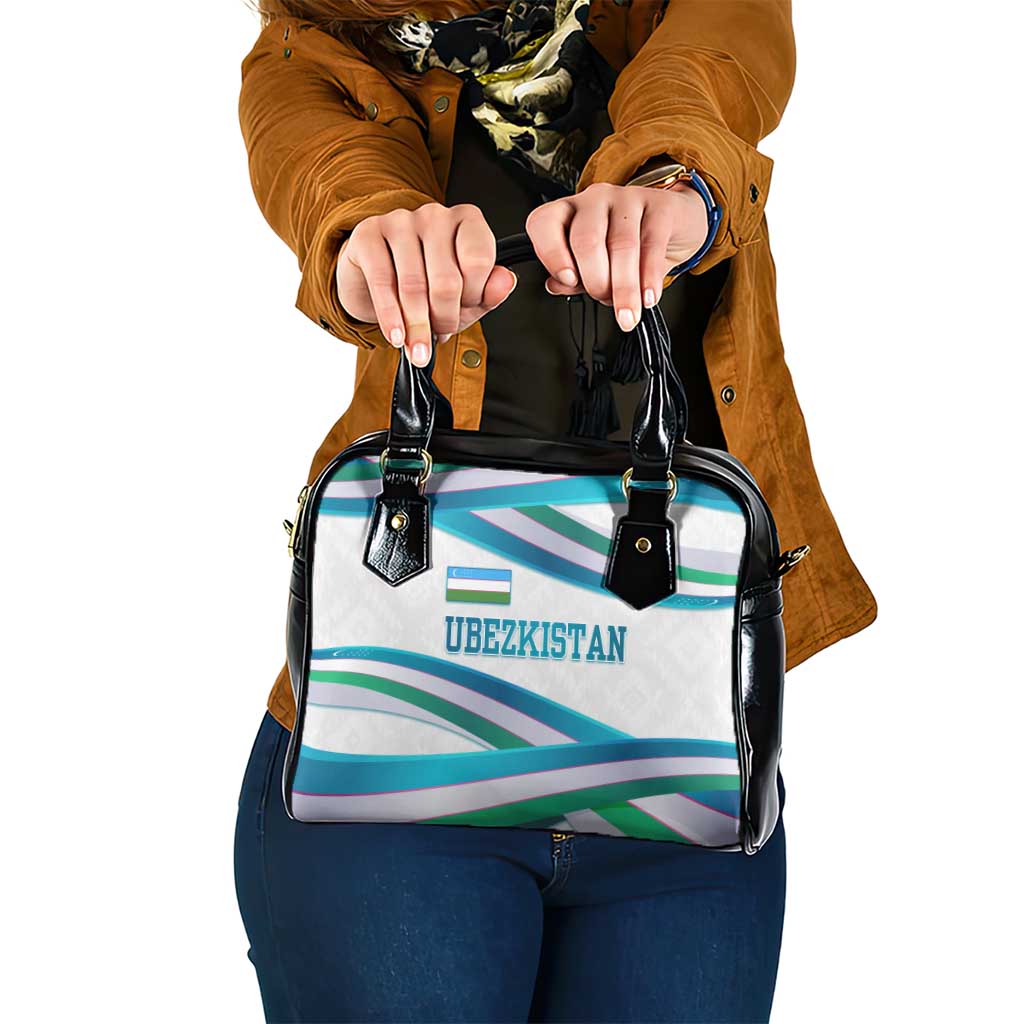 Uzbekistan Shoulder Handbag with Ribbon Wave Design - Wonder Print Shop