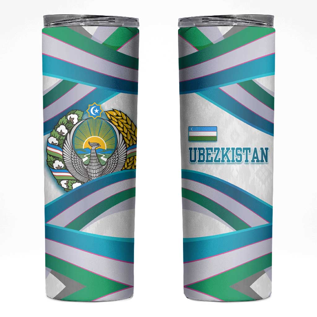 Uzbekistan Skinny Tumbler with Ribbon Wave Design - Wonder Print Shop