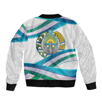 Uzbekistan Sleeve Zip Bomber Jacket with Ribbon Wave Design - Wonder Print Shop