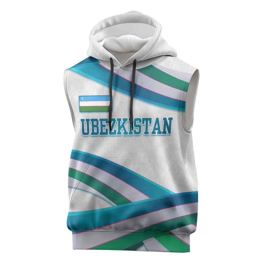 Uzbekistan Sleeveless Hoodie with Ribbon Wave Design - Wonder Print Shop