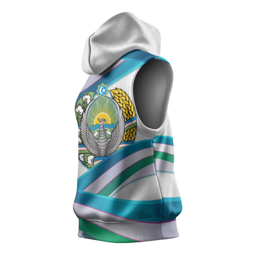 Uzbekistan Sleeveless Hoodie with Ribbon Wave Design - Wonder Print Shop