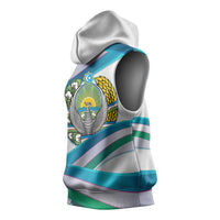 Uzbekistan Sleeveless Hoodie with Ribbon Wave Design - Wonder Print Shop