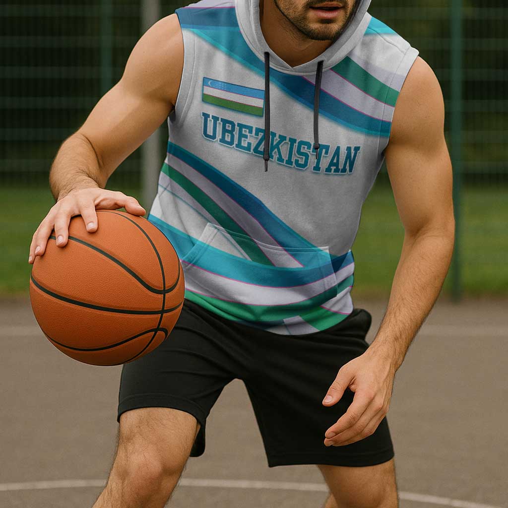 Uzbekistan Sleeveless Hoodie with Ribbon Wave Design - Wonder Print Shop