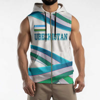 Uzbekistan Sleeveless Zip Hoodie with Ribbon Wave Design - Wonder Print Shop