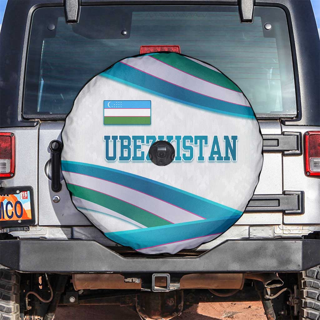 Uzbekistan Spare Tire Cover with Ribbon Wave Design - Wonder Print Shop