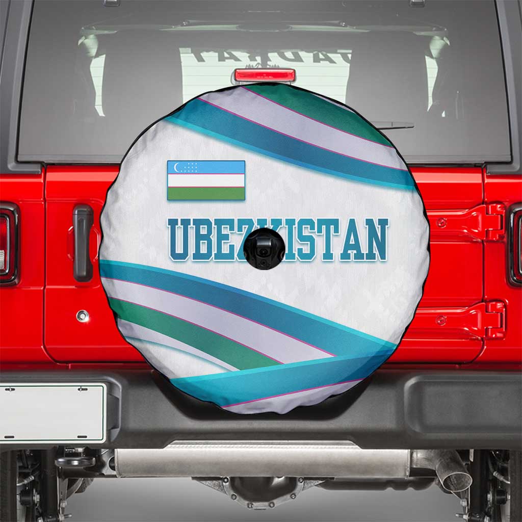 Uzbekistan Spare Tire Cover with Ribbon Wave Design - Wonder Print Shop