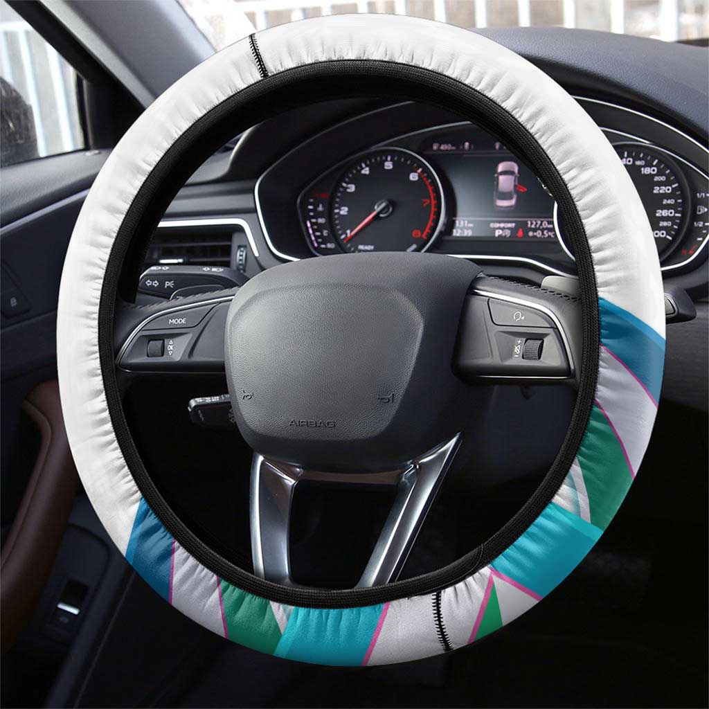 Uzbekistan Steering Wheel Cover with Ribbon Wave Design - Wonder Print Shop