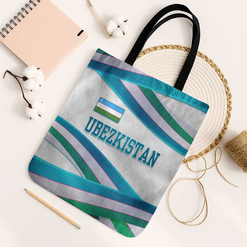 Uzbekistan Tote Bag with Ribbon Wave Design - Wonder Print Shop