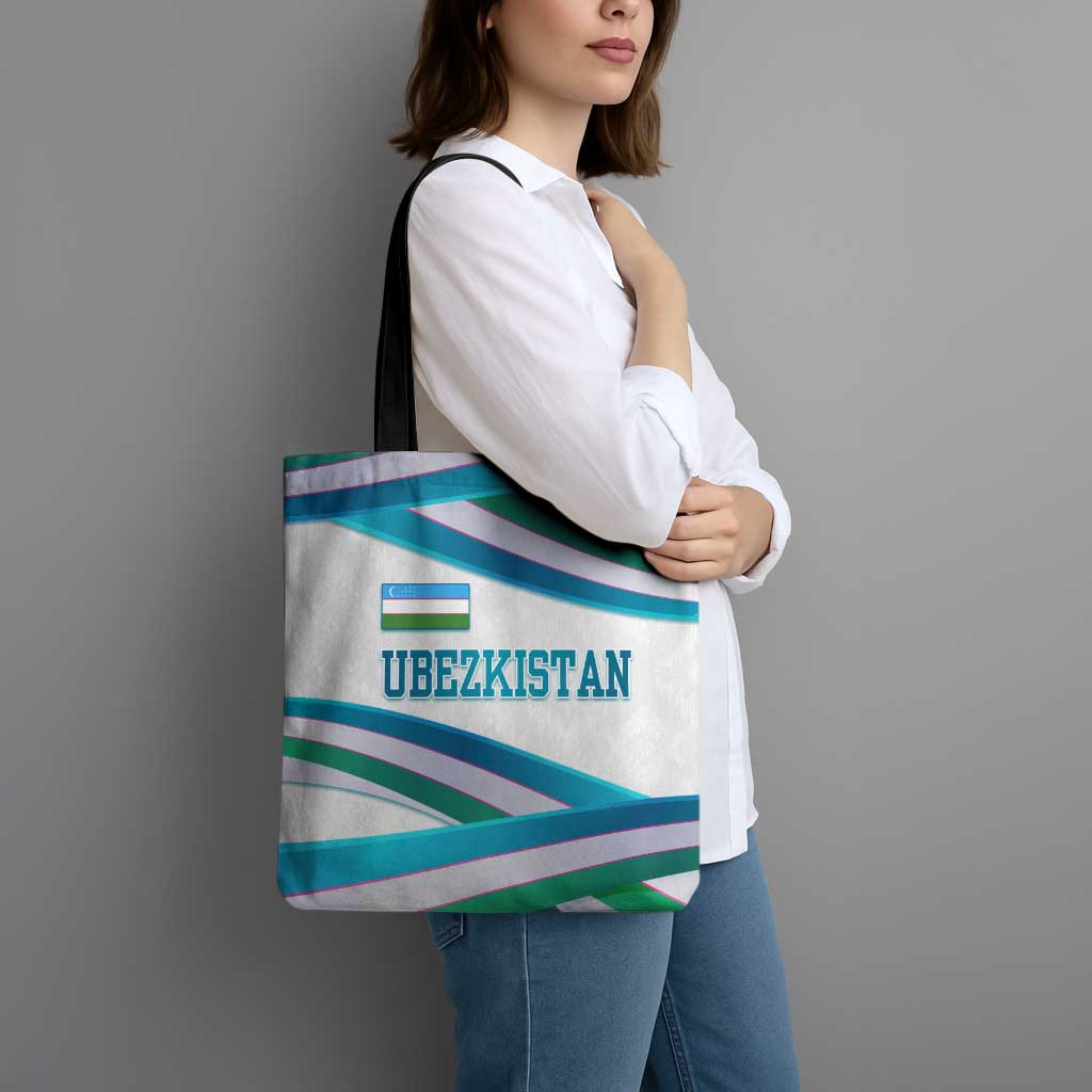 Uzbekistan Tote Bag with Ribbon Wave Design - Wonder Print Shop
