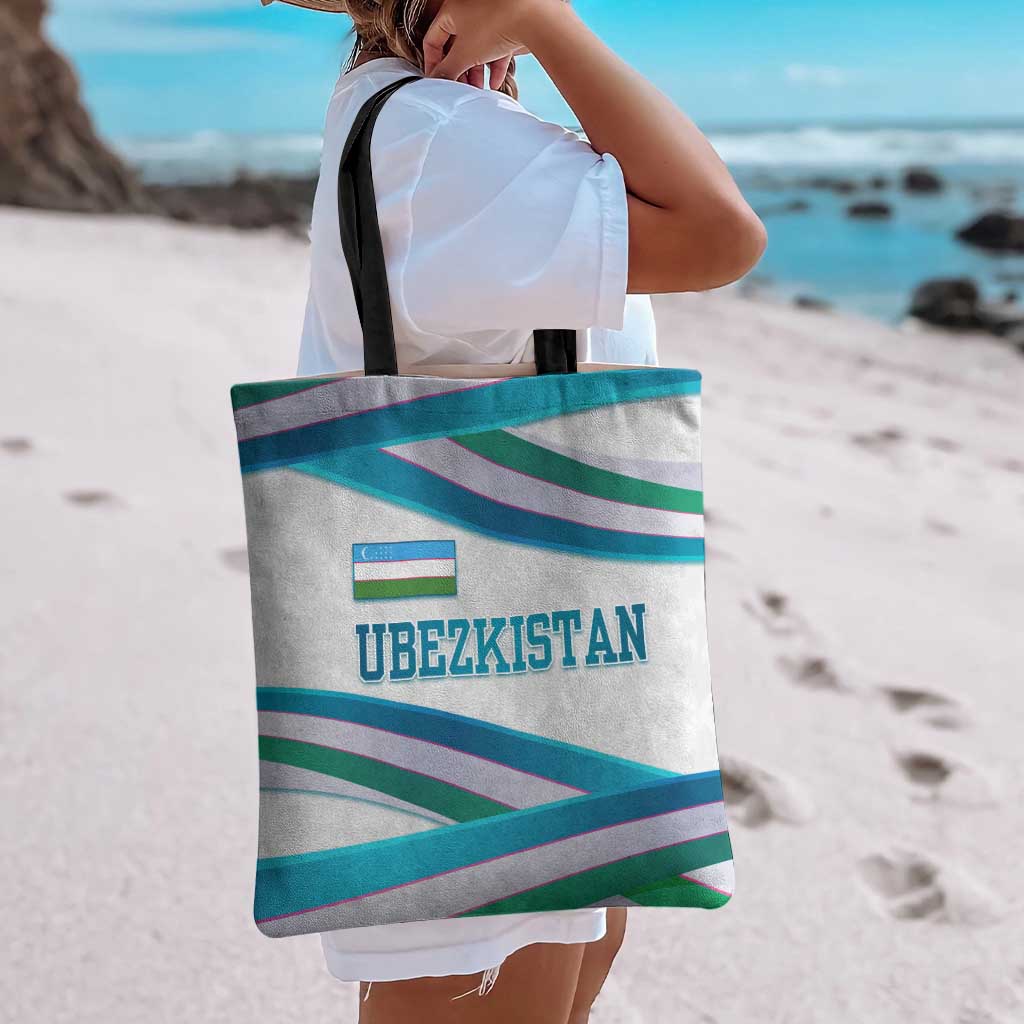 Uzbekistan Tote Bag with Ribbon Wave Design - Wonder Print Shop