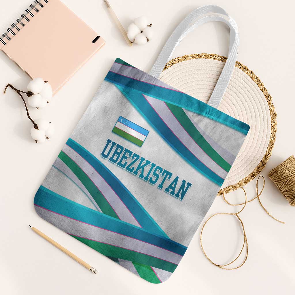 Uzbekistan Tote Bag with Ribbon Wave Design - Wonder Print Shop