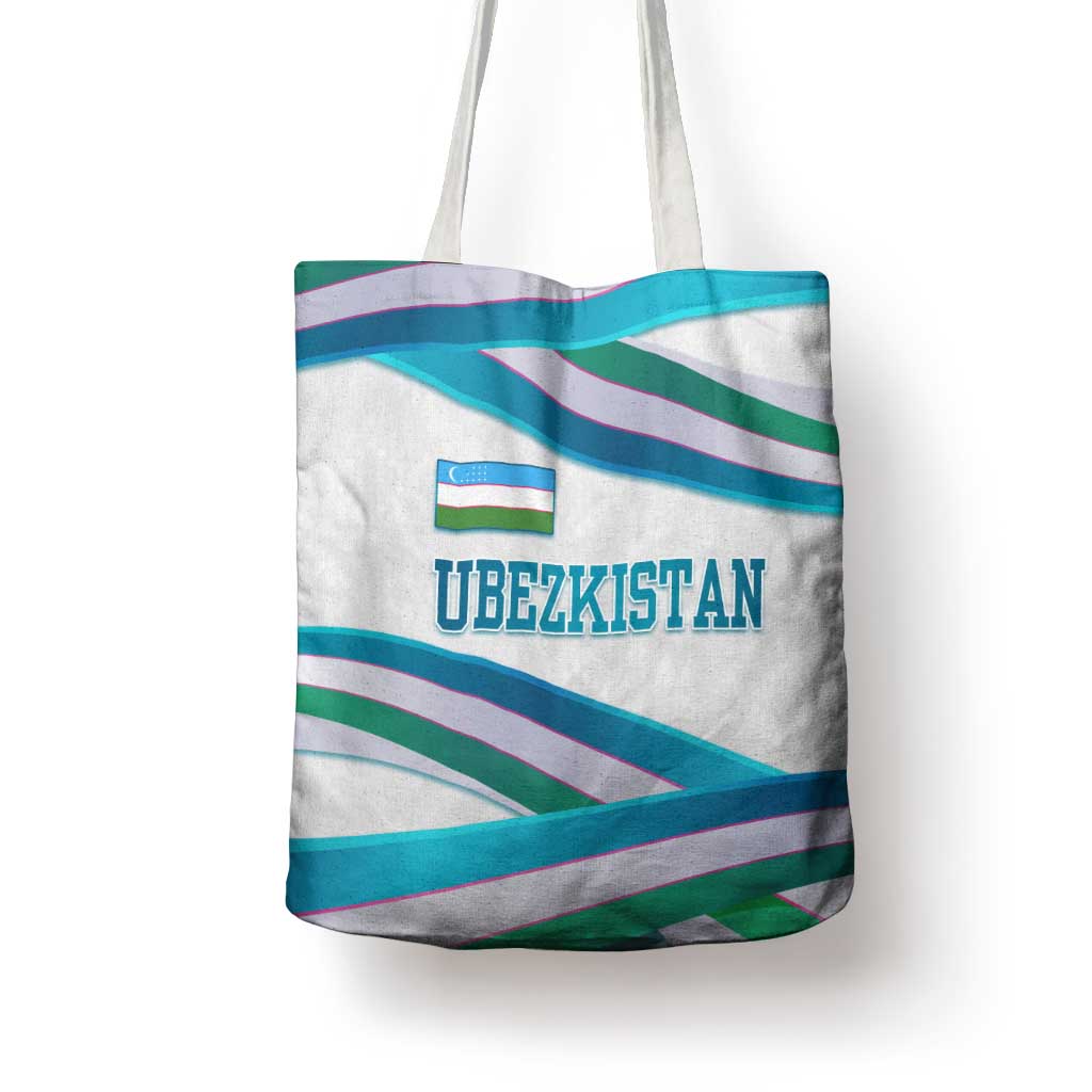 Uzbekistan Tote Bag with Ribbon Wave Design - Wonder Print Shop