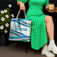 Uzbekistan Tote Bag with Ribbon Wave Design - Wonder Print Shop