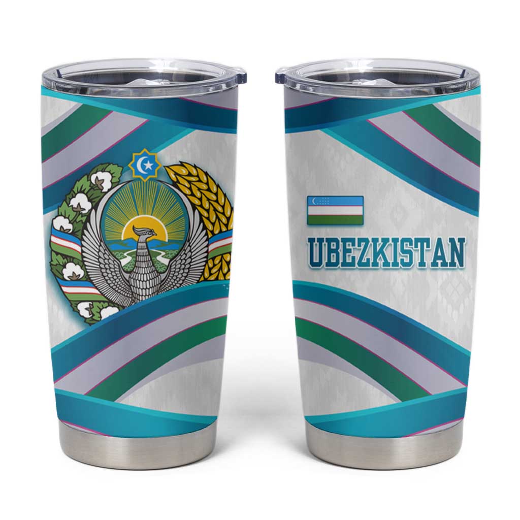 Uzbekistan Tumbler Cup with Ribbon Wave Design - Wonder Print Shop