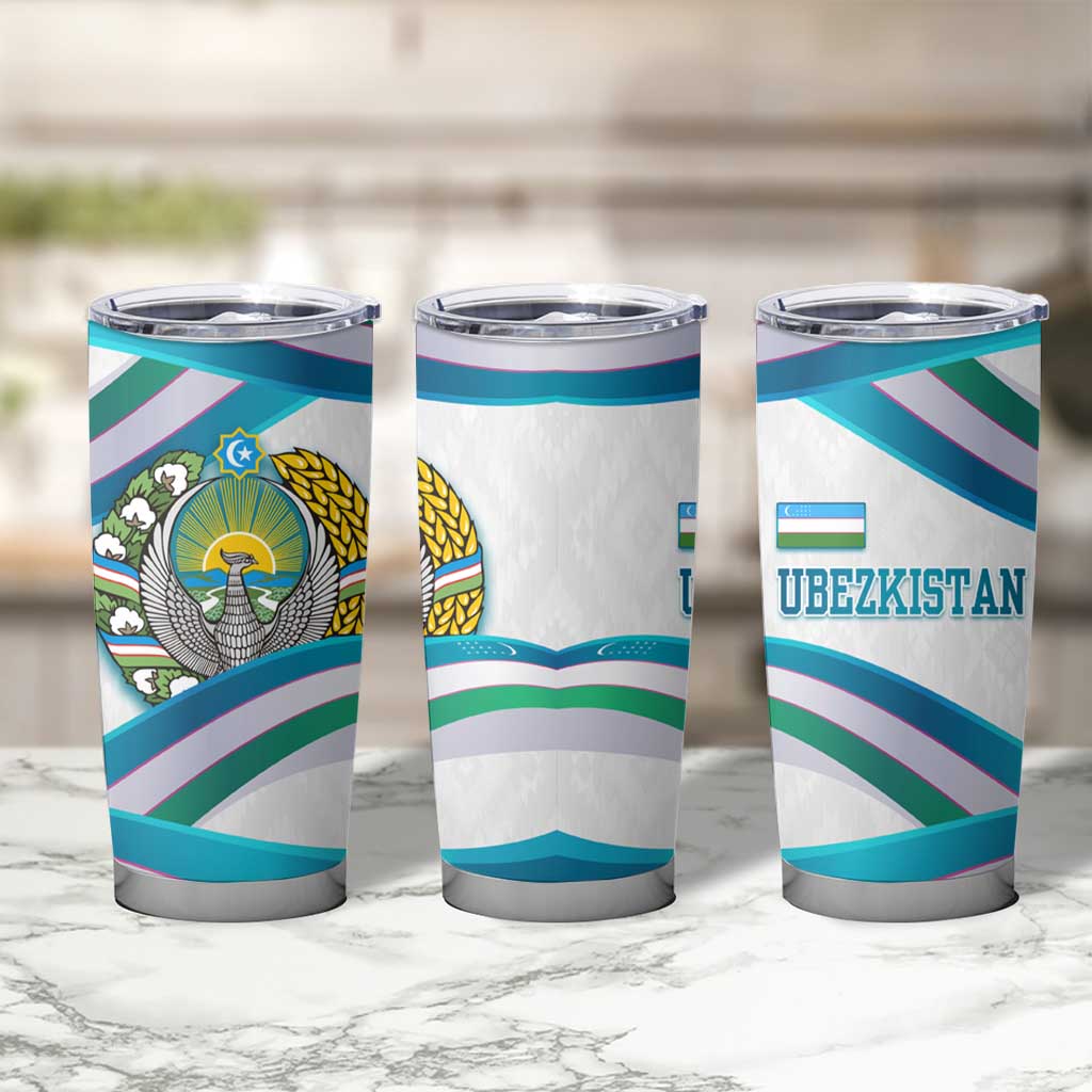Uzbekistan Tumbler Cup with Ribbon Wave Design - Wonder Print Shop