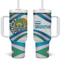 Uzbekistan Tumbler With Handle with Ribbon Wave Design - Wonder Print Shop