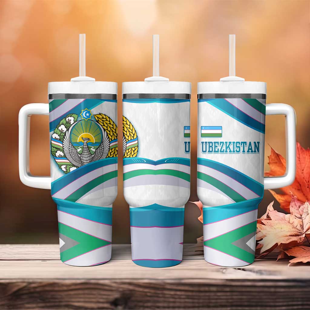 Uzbekistan Tumbler With Handle with Ribbon Wave Design - Wonder Print Shop