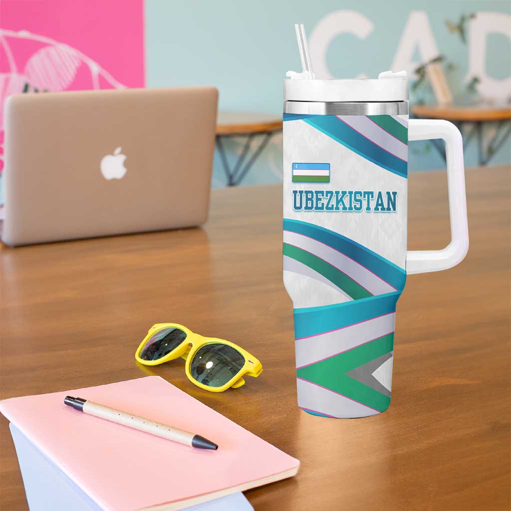 Uzbekistan Tumbler With Handle with Ribbon Wave Design - Wonder Print Shop