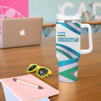 Uzbekistan Tumbler With Handle with Ribbon Wave Design - Wonder Print Shop
