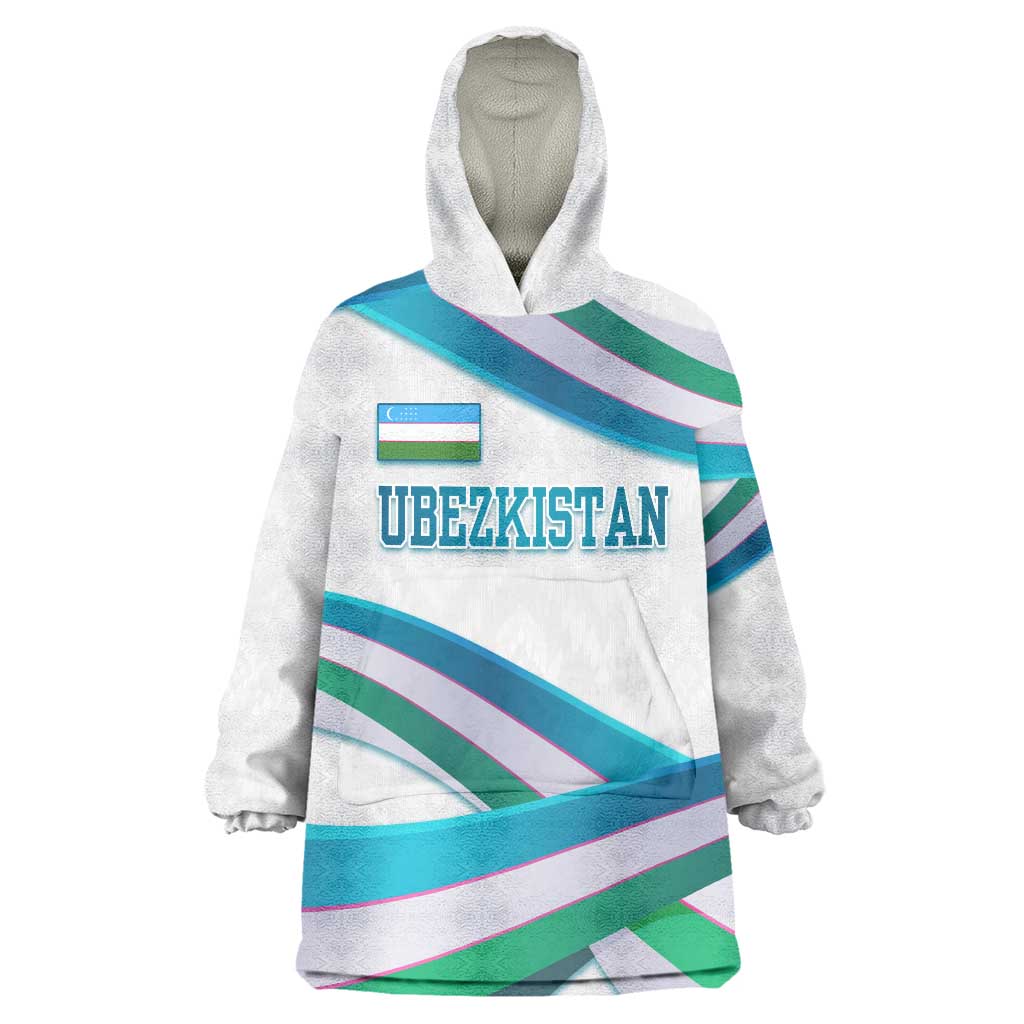 Uzbekistan Wearable Blanket Hoodie with Ribbon Wave Design - Wonder Print Shop