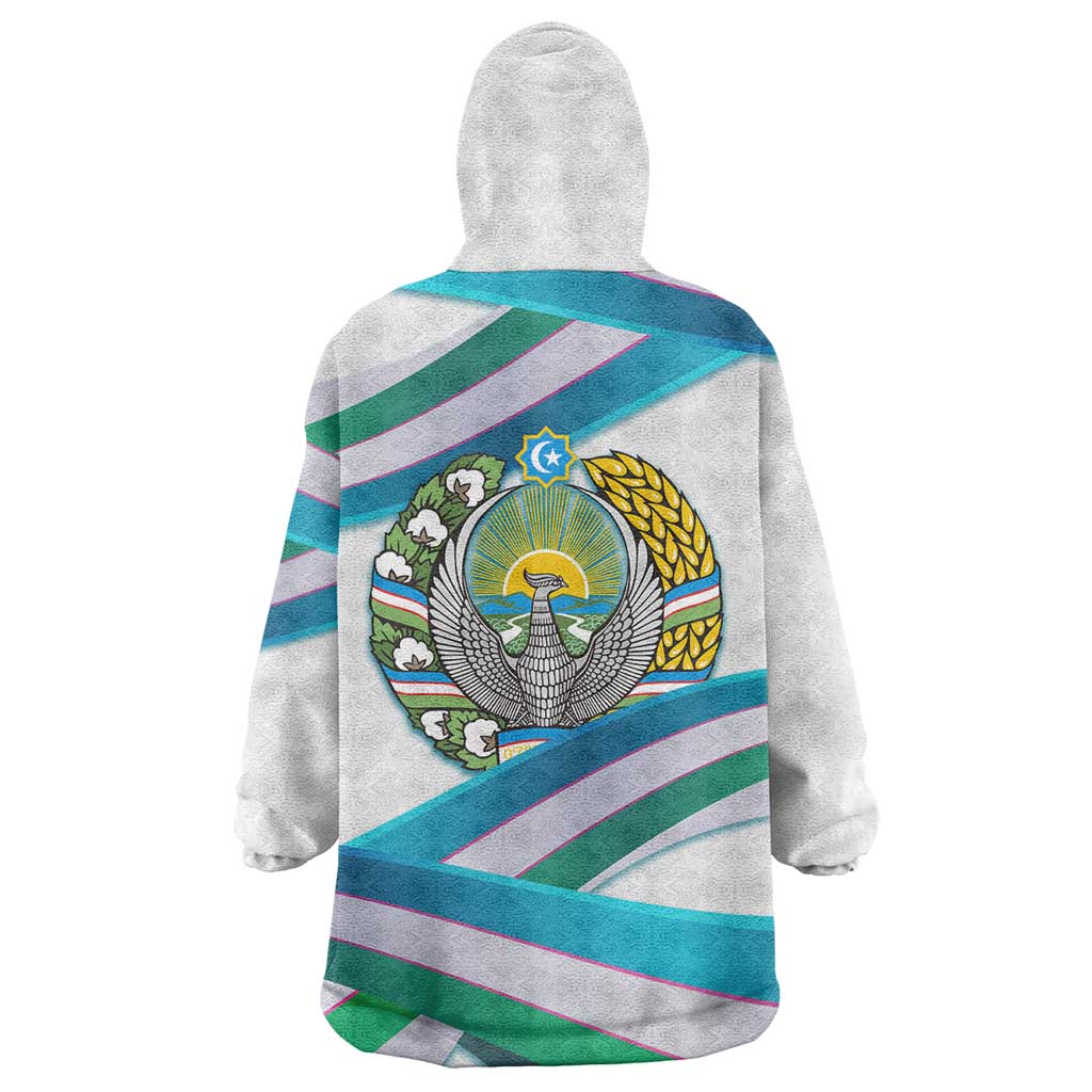 Uzbekistan Wearable Blanket Hoodie with Ribbon Wave Design - Wonder Print Shop
