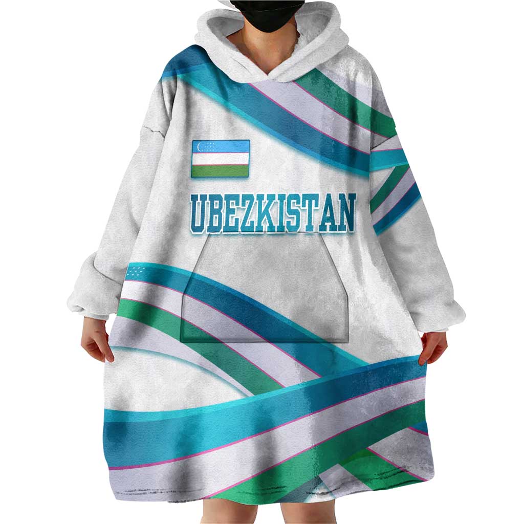 Uzbekistan Wearable Blanket Hoodie with Ribbon Wave Design - Wonder Print Shop