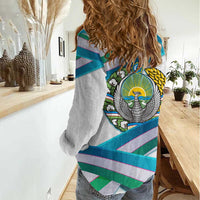 Uzbekistan Women Casual Shirt with Ribbon Wave Design - Wonder Print Shop