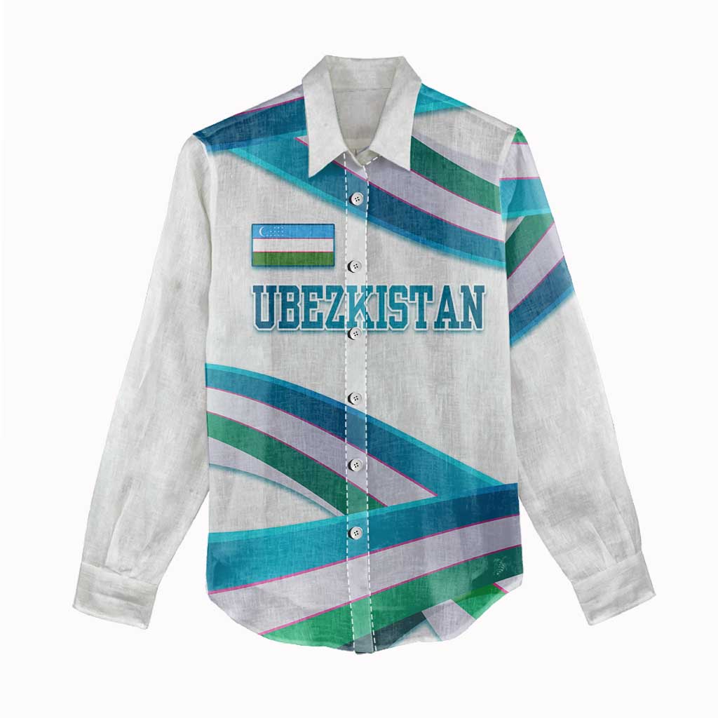 Uzbekistan Women Casual Shirt with Ribbon Wave Design - Wonder Print Shop
