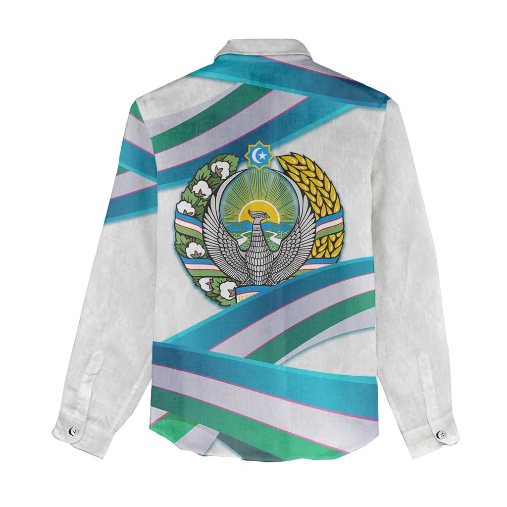 Uzbekistan Women Casual Shirt with Ribbon Wave Design - Wonder Print Shop