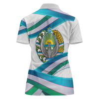 Uzbekistan Women Polo Shirt with Ribbon Wave Design - Wonder Print Shop