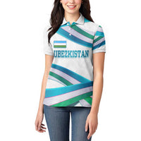 Uzbekistan Women Polo Shirt with Ribbon Wave Design - Wonder Print Shop