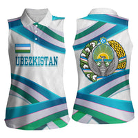 Uzbekistan Women Sleeveless Polo Shirt with Ribbon Wave Design - Wonder Print Shop