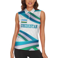 Uzbekistan Women Sleeveless Polo Shirt with Ribbon Wave Design - Wonder Print Shop