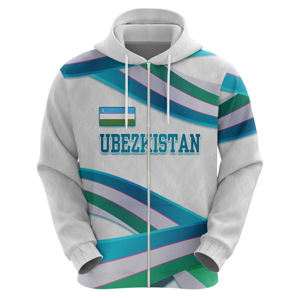 Uzbekistan Zip Hoodie with Ribbon Wave Design - Wonder Print Shop