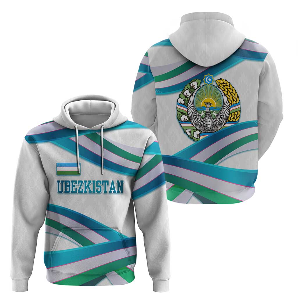 Uzbekistan Zip Hoodie with Ribbon Wave Design - Wonder Print Shop