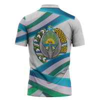 Uzbekistan Zipper Polo Shirt with Ribbon Wave Design - Wonder Print Shop