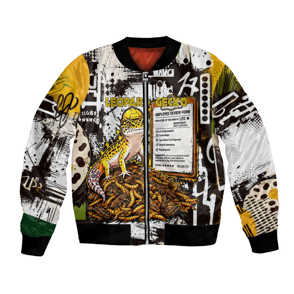 Leopard Gecko Bomber Jacket Tiny Dinosaur Department Funny Pest Control Graffiti
