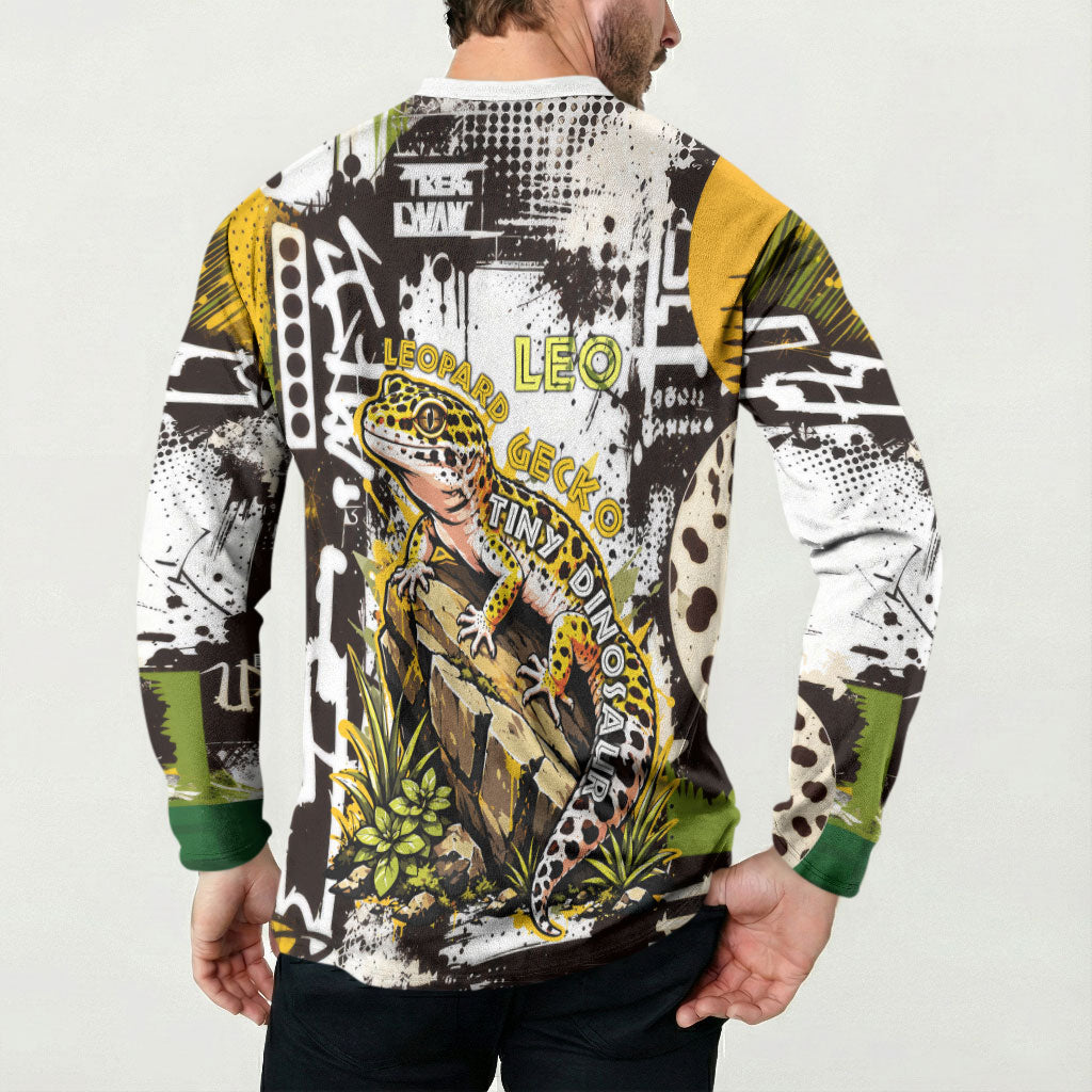 Leopard Gecko Button Sweatshirt Tiny Dinosaur Department Funny Pest Control Graffiti