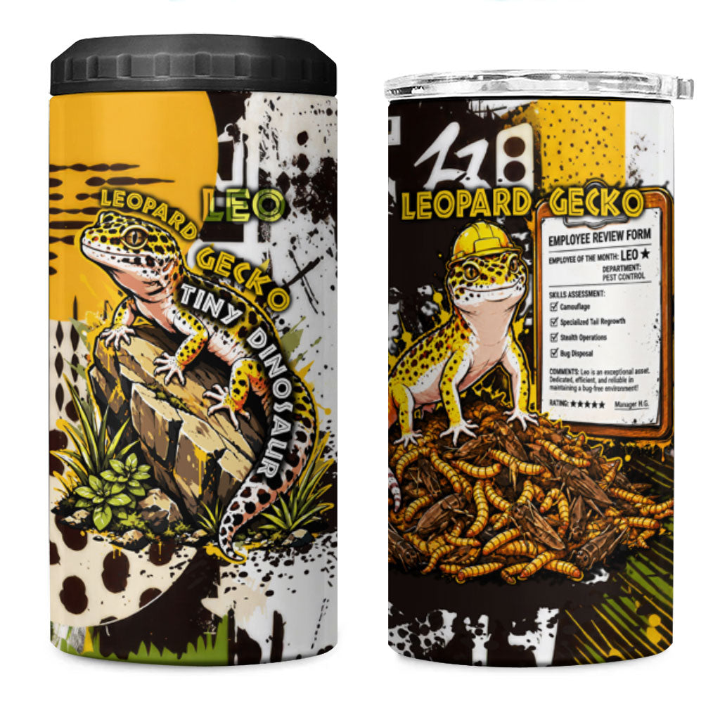 Leopard Gecko 4 in 1 Can Cooler Tumbler Tiny Dinosaur Department Funny Pest Control Graffiti